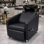 Crna profesionalna šamponjera za frizerski salon sa keramičkom kadom i modernim dizajnom