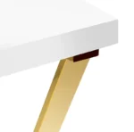 sto za manikir OMO Gold – elegantni luksuzni sto sa zlatnim metalnim nogama i belom pločom visokog sjaja za profesionalne salone lepote