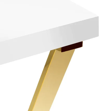 sto za manikir OMO Gold – elegantni luksuzni sto sa zlatnim metalnim nogama i belom pločom visokog sjaja za profesionalne salone lepote